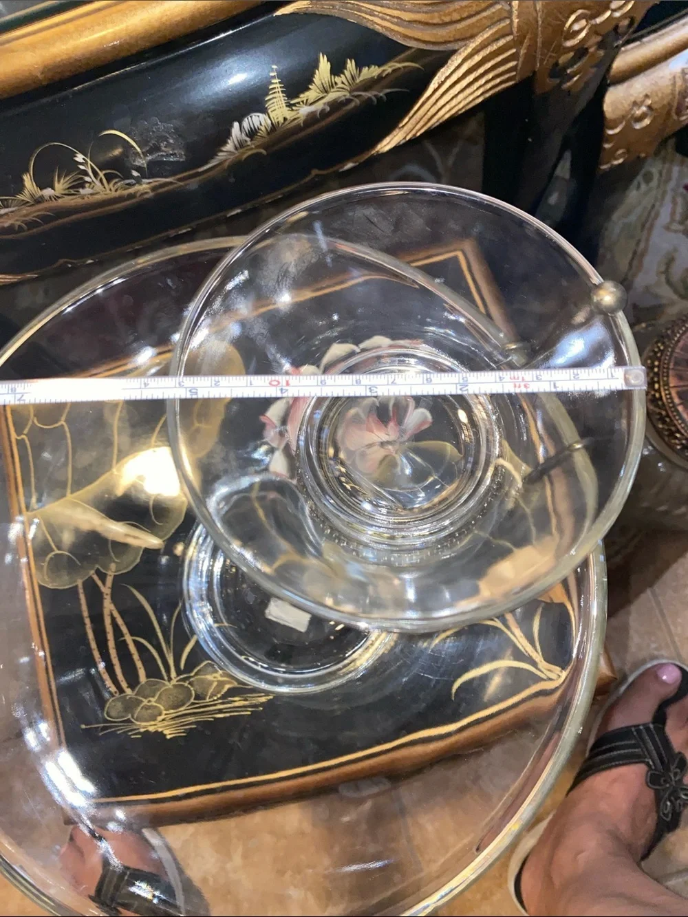Vintage Clear Glass Chip Bowl with Attached Glass Dip Bowl